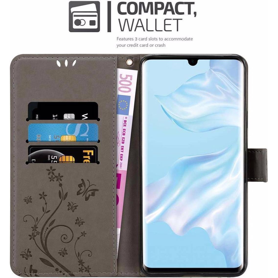 Thumbnail - Cadorabo Flower Book Cover (Huawei P30 Pro), Smartphone Hülle, Grau