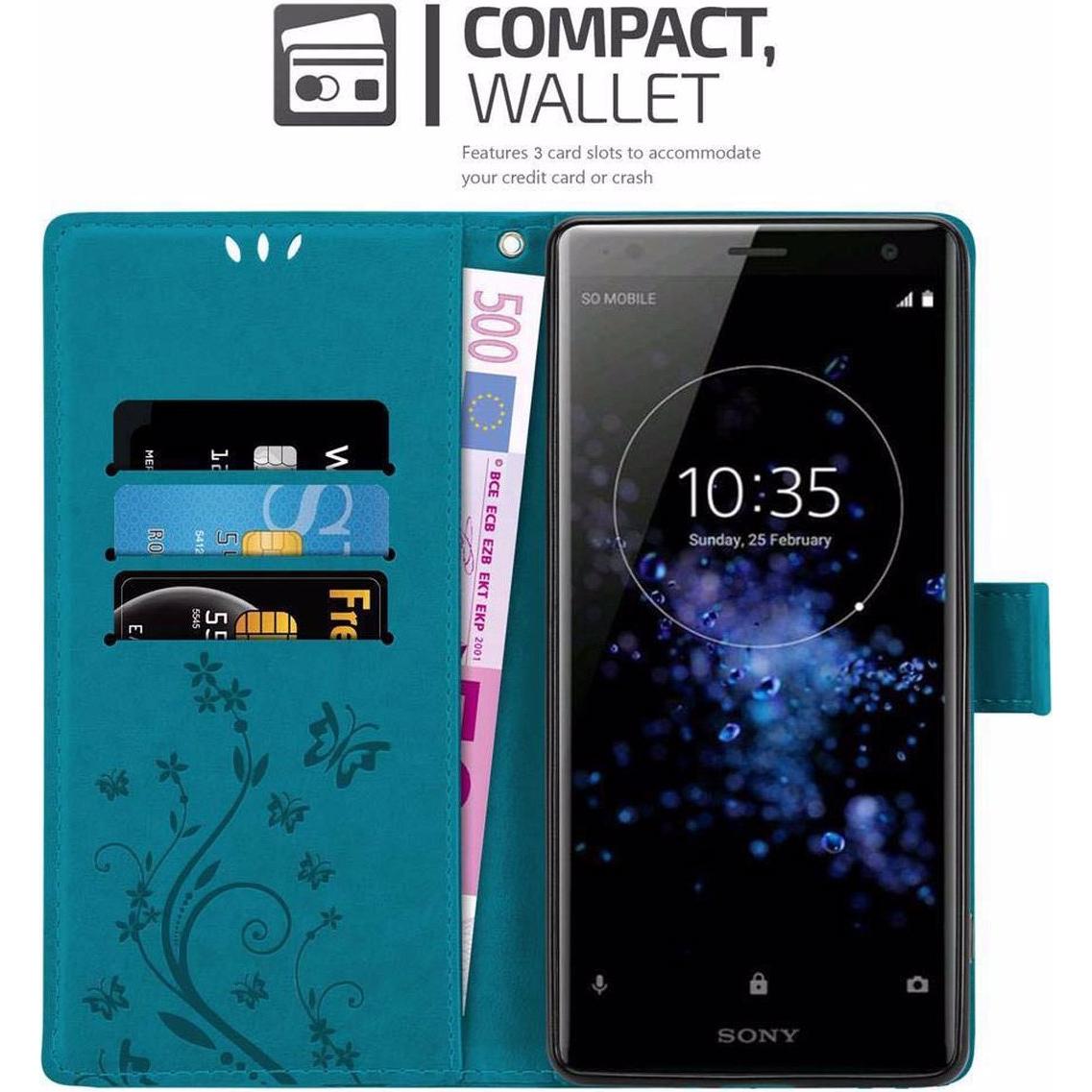 Thumbnail - Cadorabo Flower Book Cover (Sony Xperia XZ2), Smartphone Hülle, Blau