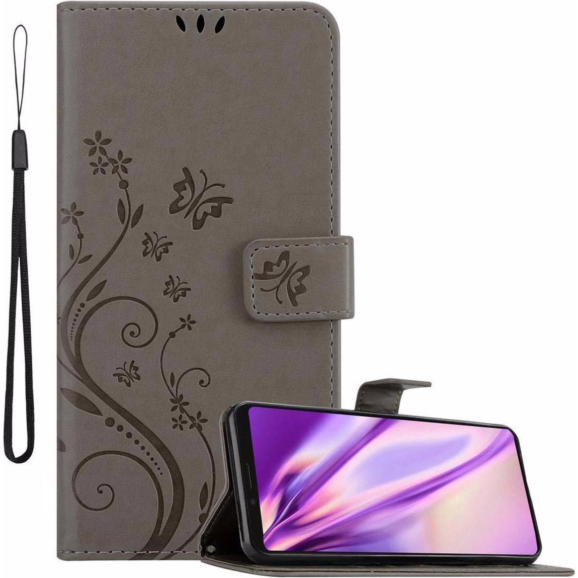 Cadorabo Flower Book Cover (Sony Xperia 1, Sony Xperia XZ4), Smartphone Hülle, Grau