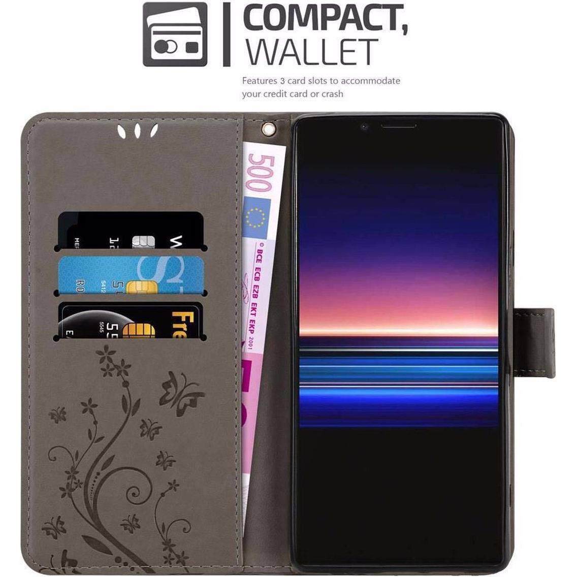 Thumbnail - Cadorabo Flower Book Cover (Sony Xperia 1, Sony Xperia XZ4), Smartphone Hülle, Grau