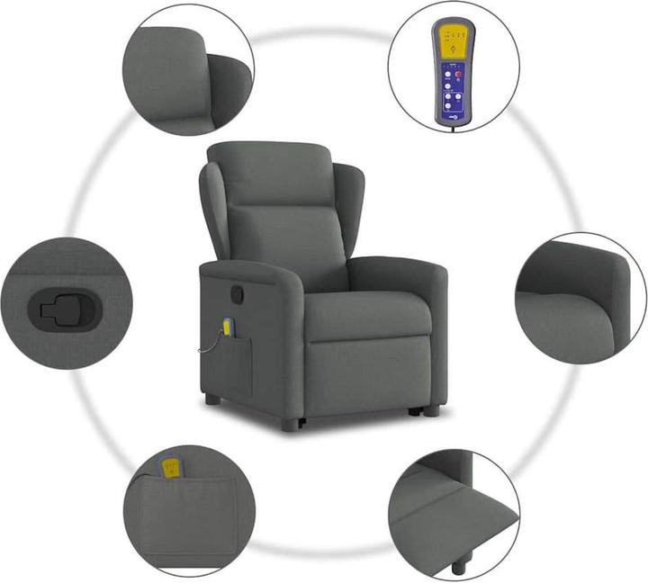 Immagine prodotto vidaXL Poltrona massaggiante con ausilio per la risalita in tessuto grigio scuro