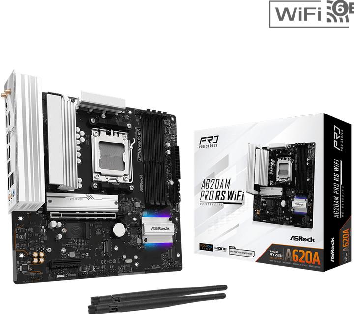 Productafbeelding AsRock A620AM Pro RS WiFi AM5 mATX HDMI/DP DDR5 retail (AM5, AMD A620, mATX)