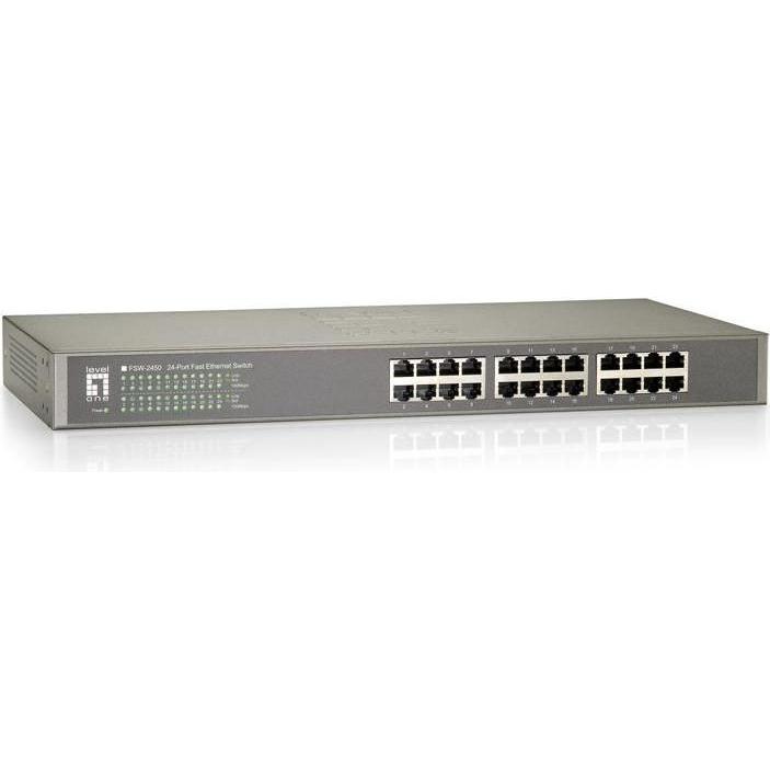 LevelOne 24P DT/19 F2450 10/10 (24 Ports), Netzwerk Switch, Schwarz