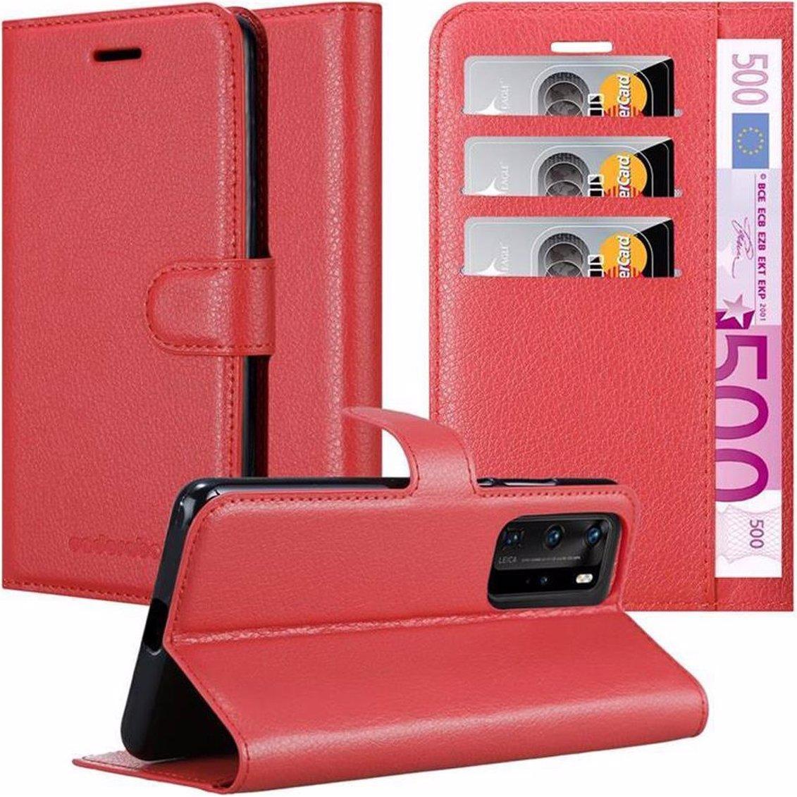Cadorabo Book mit Standfunktion Cover (Huawei P40), Smartphone Hülle, Rot