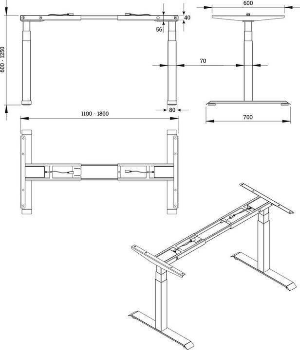 Immagine prodotto OK-Line Telaio elettronico per scrivania con altezza regolabile TQD 120 3S