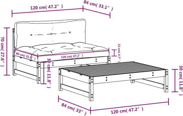 Actual product image VidaXL 2-tlg. Garten-Lounge-Set mit Kissen Honigbraun Massivholz