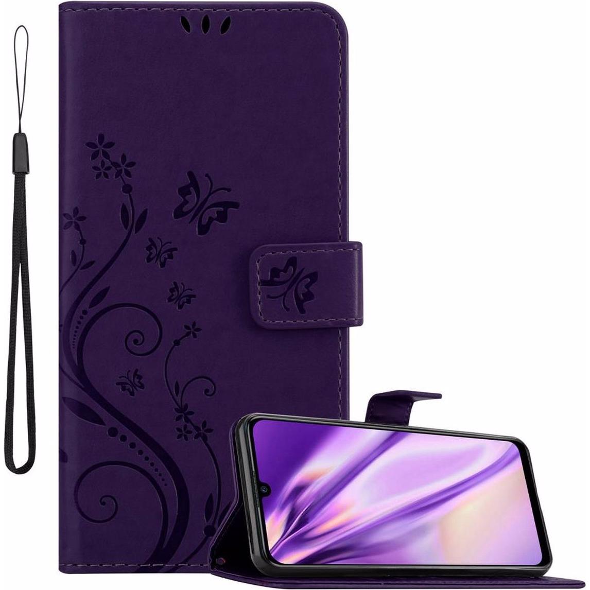 Cadorabo Flower Book Cover (Honor 10 Lite, Huawei P Smart (2019)), Smartphone Hülle, Violett