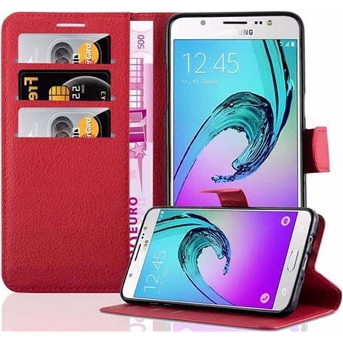 Cadorabo Book mit Standfunktion Cover (Samsung Galaxy J7 2016), Smartphone Hülle, Rot