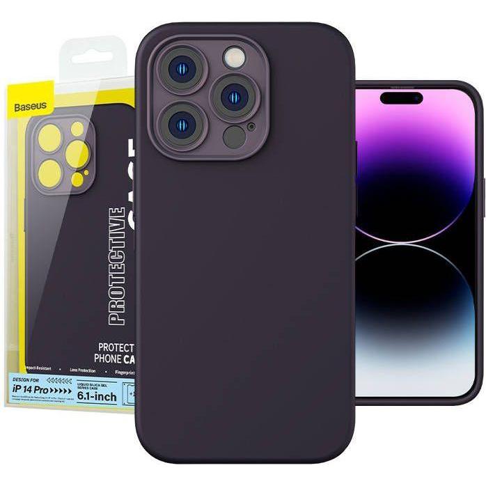 Baseus Custodia in gel di silice liquido per iPhone 14 Pro (sambuco)+ vetro temperato + kit di pulizia (Apple iPhone 14 Pro), Cover smartphone, Viola