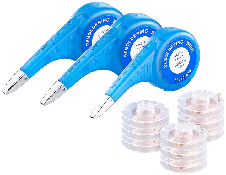 AGT Lot de 9 tresses à dessouder avec 3 distributeurs, revêtues, 1,5 mm x 1,5 m chacune