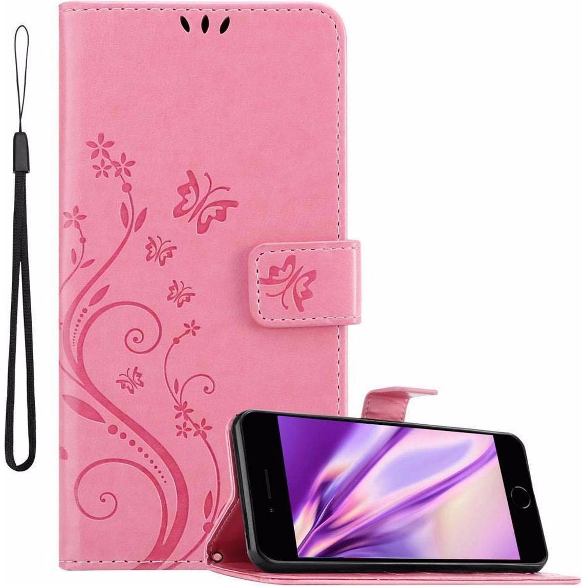 Cadorabo Flower Book Cover (Apple iPhone 8 Plus), Smartphone Hülle, Rosa