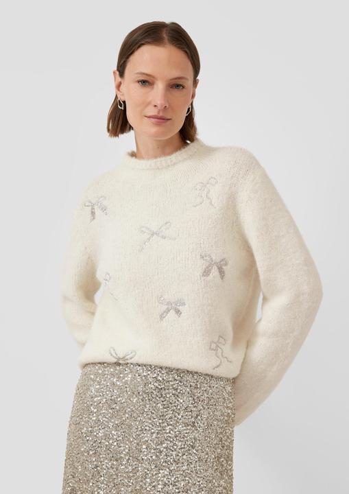 Produktbild s.Oliver Strickpullover Strickpullover mit Stehkragen und Schleifen-Stickerei (44)