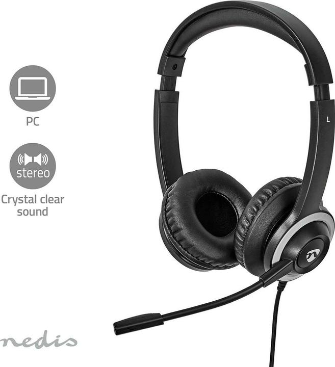 Produktbild Nedis PC Headset On-Ear, Stereo - Black (Kabelgebunden, USB-A)