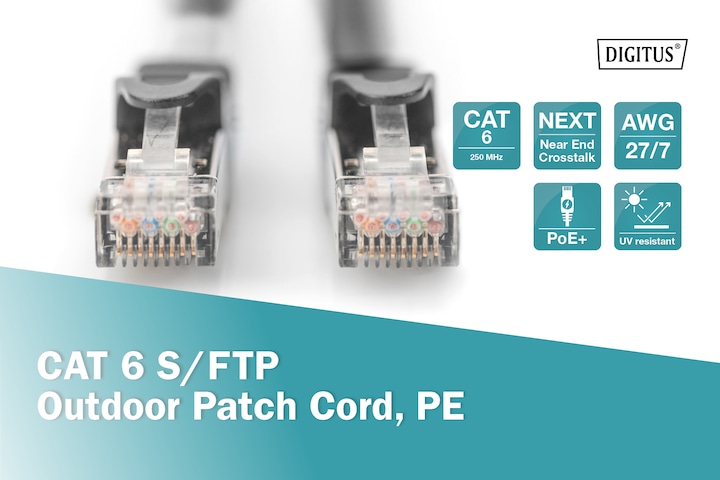 Actual product image Digitus CAT 6 S/FTP outdoor patch cord, PE (S/FTP, CAT6, 2 m)