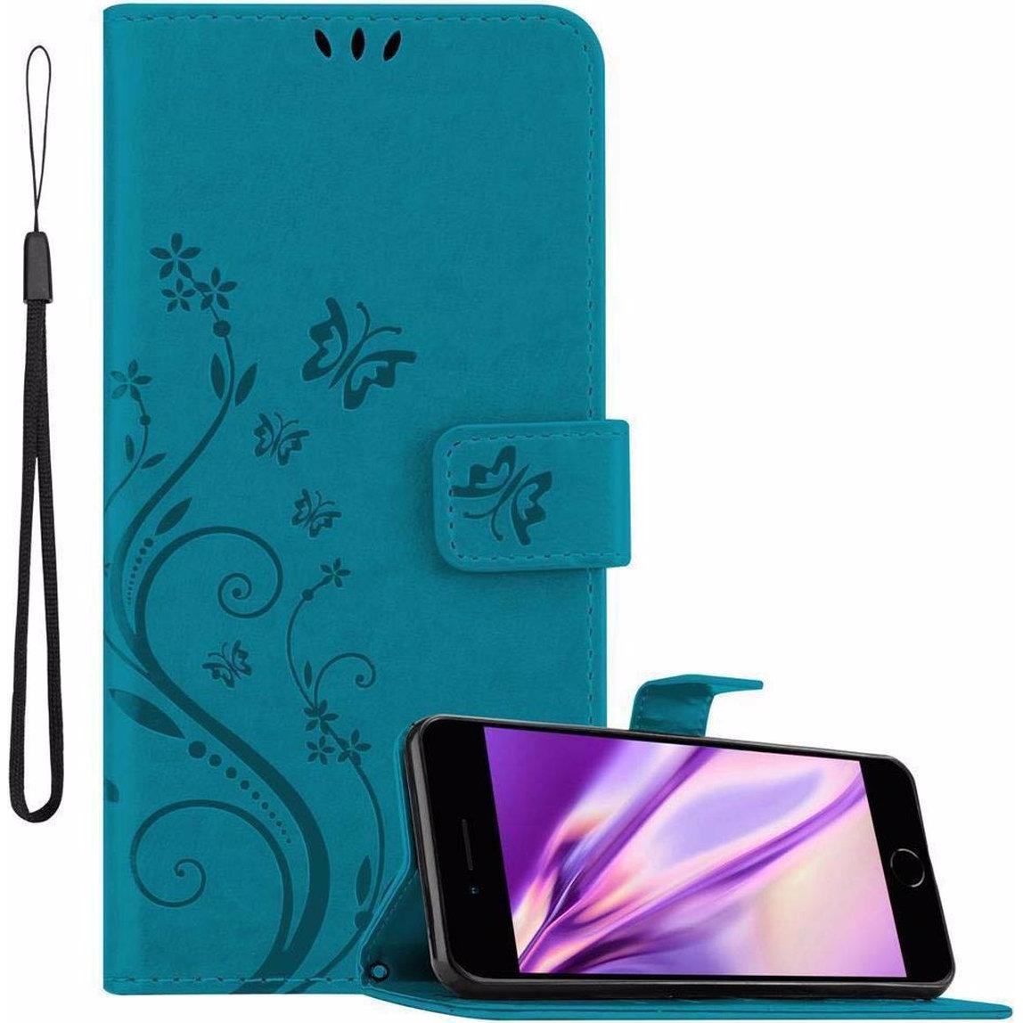 Thumbnail - Cadorabo Flower Book Cover (Apple iPhone 7 Plus), Smartphone Hülle, Blau