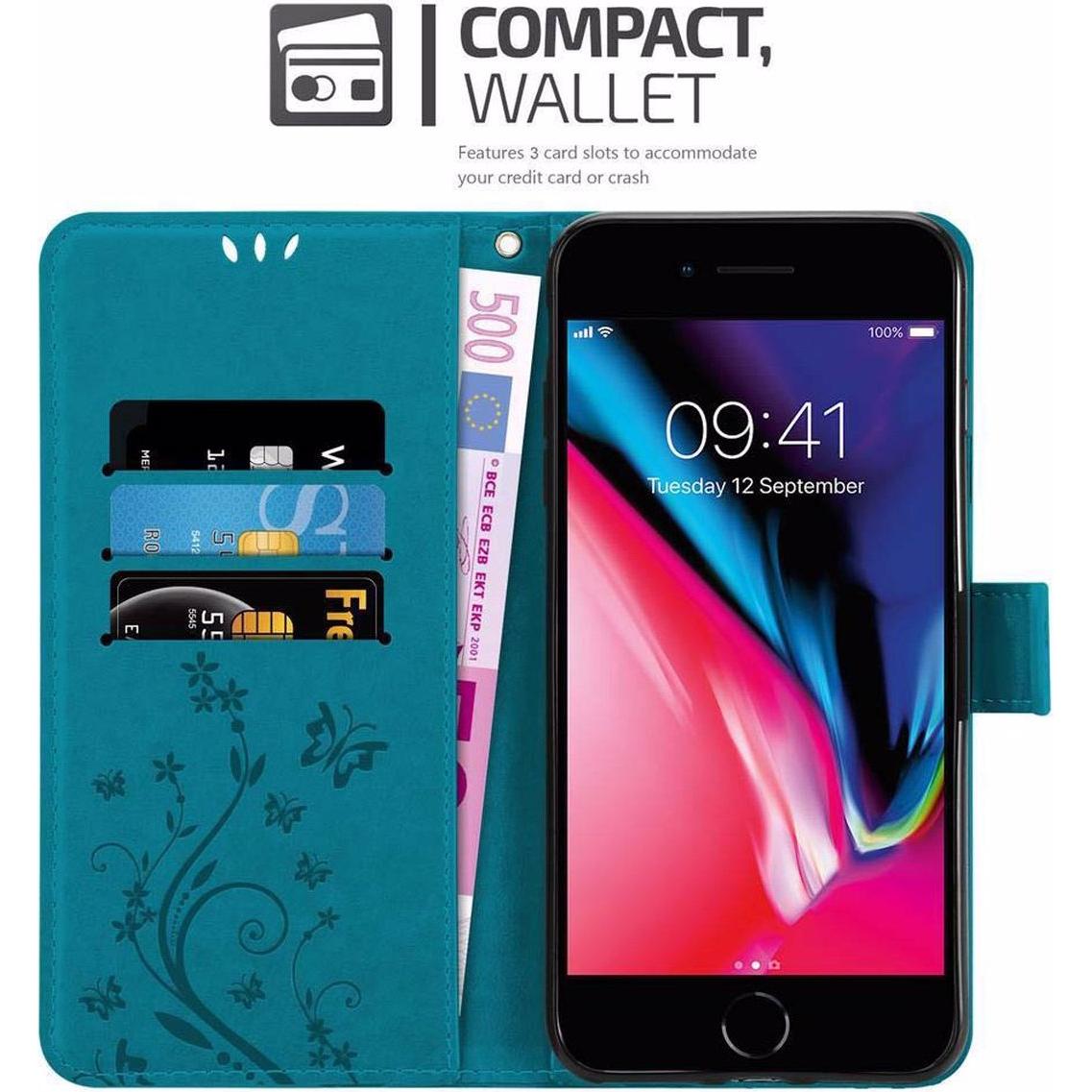 Thumbnail - Cadorabo Flower Book Cover (Apple iPhone 7 Plus), Smartphone Hülle, Blau