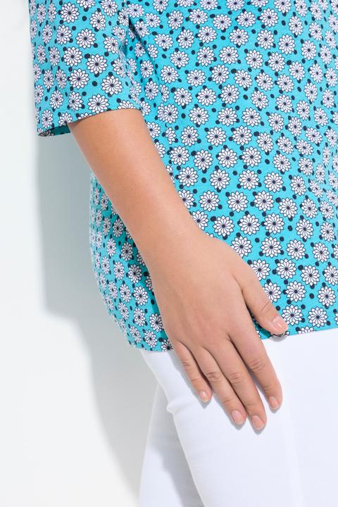 Produktbild Ulla Popken T-Shirt, Blüten, A-Linie, Zierfalten, Rundhals, 3/4-Arm (56)