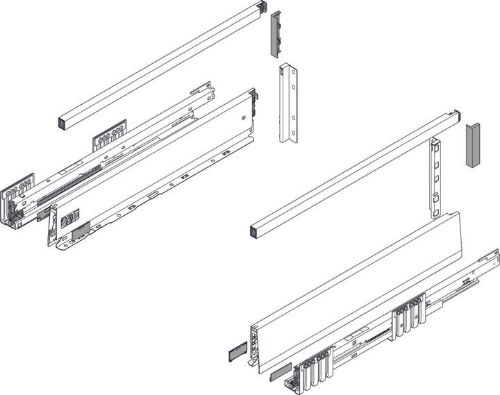 Blum Front drawer complete set Merivobox M/E, with railing, with body