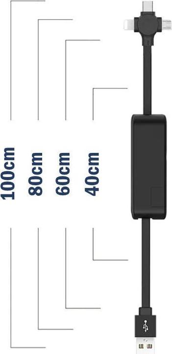 Actual product image Hermex USB Multi-Port Charging Cable USB-C Micro USB Lightning Charging Cable 3in1 (1 m, USB 3.0)