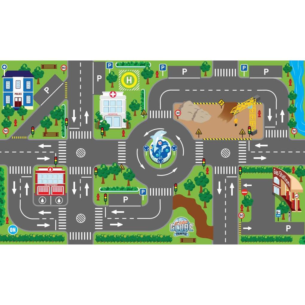 Thumbnail - Kids Globe Traffic, Spielteppich + Spielmatte, Play Dress Verkehr mit LED-Ampeln (120 x 72 cm)