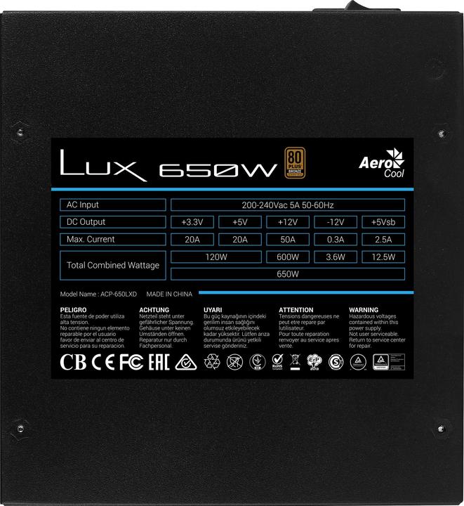 Image du produit AeroCool LUX 650W - forsyning de courant - ATX (650 W)
