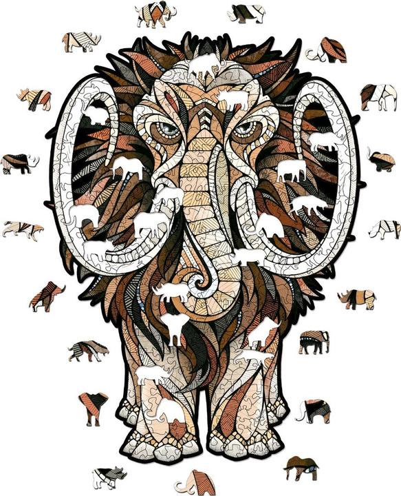 Actual product image Eco Wood Art Wooden puzzle M - Mastadon (in a wooden box with 180 pieces) (180 pieces)