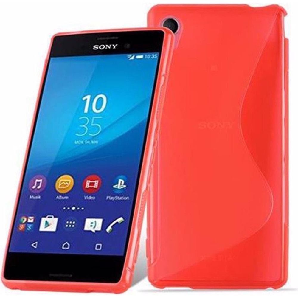 Cadorabo TPU S-Line Cover (Sony Xperia M4 Aqua), Smartphone Hülle, Rot