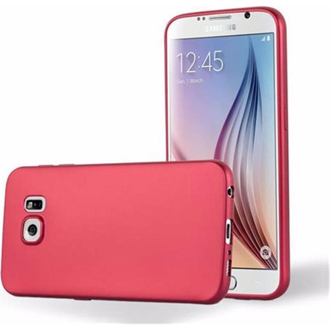 Cadorabo TPU Matt Metallic Cover (Samsung Galaxy S6), Smartphone Hülle, Rot