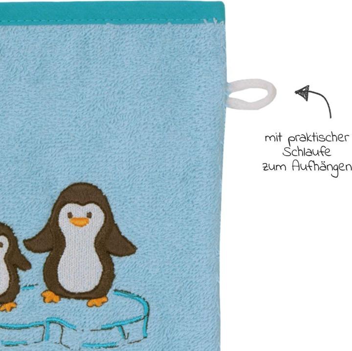 Immagine prodotto Guanti da lavare per bambini Guanti da lavare - Pinguini ricamati - Blu ghiaccio