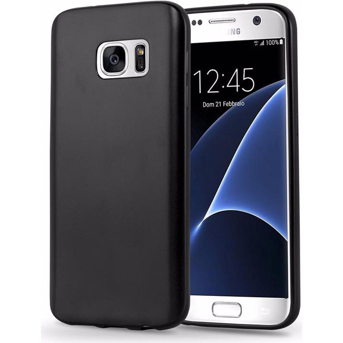 Cadorabo TPU Matt Metallic Cover (Samsung Galaxy S7), Smartphone Hülle, Schwarz