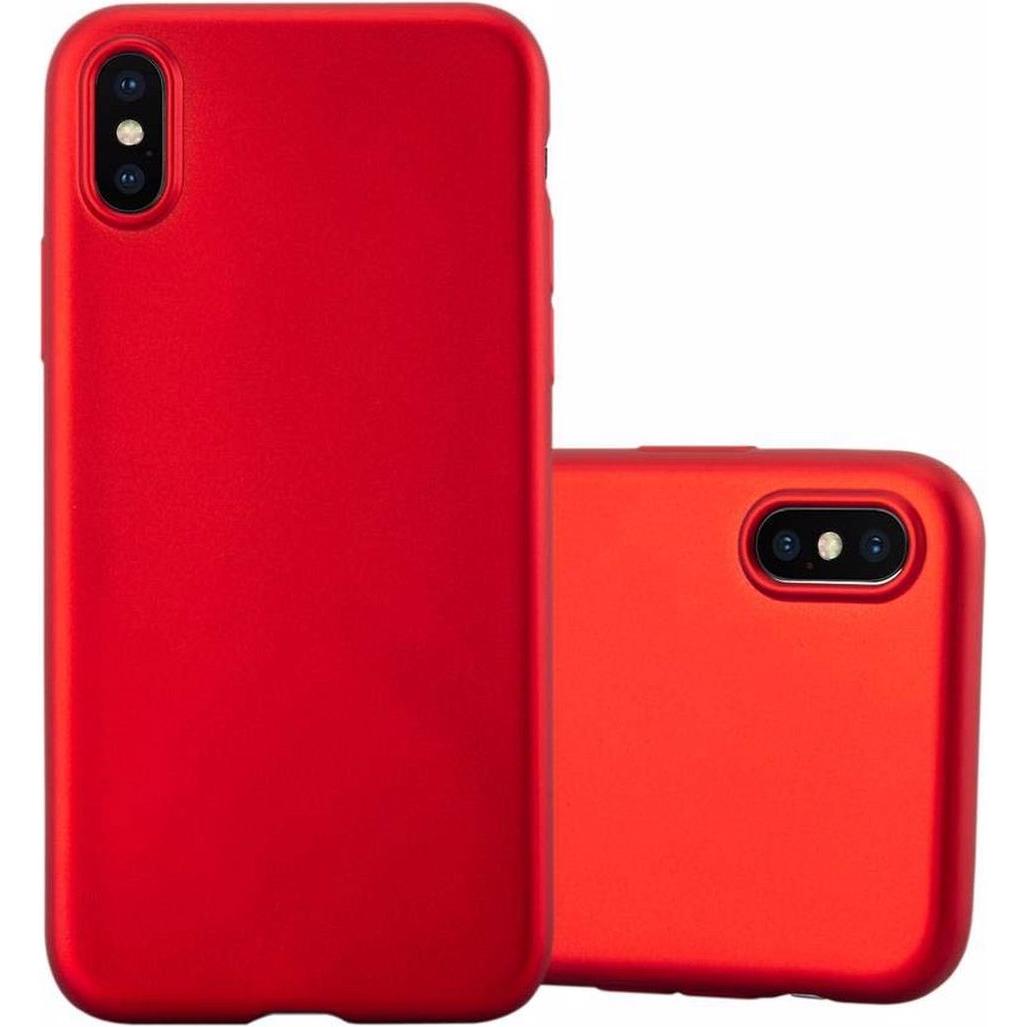 Cadorabo TPU Matt Metallic Cover (Apple iPhone X), Smartphone Hülle, Rot