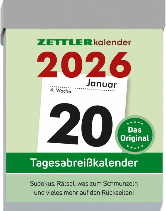 Immagine prodotto Tagesabreisskalender M 2026 5,4x7,2 cm Bürokalender 1 Tag auf 1 Seite mit Sudokus, Sprüchen (Copertina rigida, Tedesco)