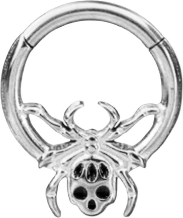 Produktbild Star Piercing Micro Segmentring klappbar silber Totenkopf mit Spinne (Chirurgenstahl 316L, ohne Messing)
