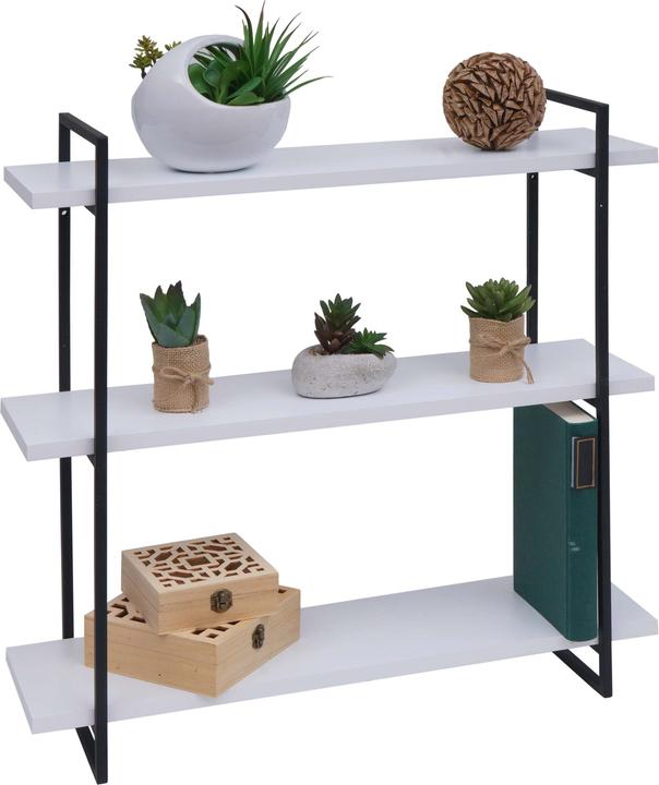 Immagine prodotto Mendler Scaffale a muro HWC-K78, 3 ripiani in legno massiccio industriale 60x60x18cm - bianco, metallo nero (60 x 60 x 18 cm)