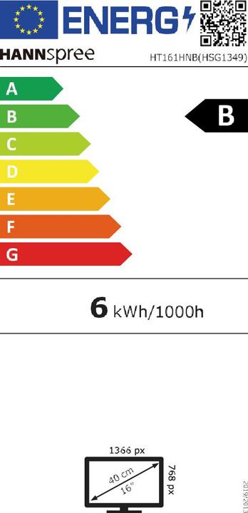 Energy Label Hannspree HT161HNB (1366 x 768 pixels, 15.60")