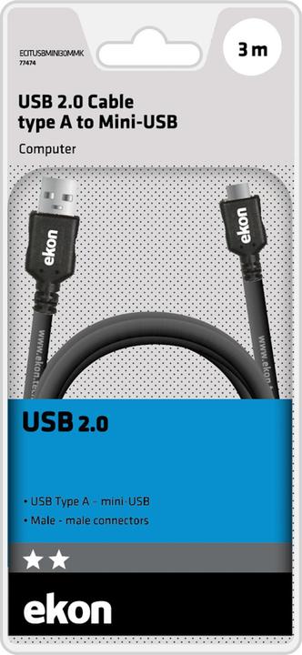 Image du produit Ekon Cavo USB A To Mini USB Ne 3mt () (3 m, USB 2.0)