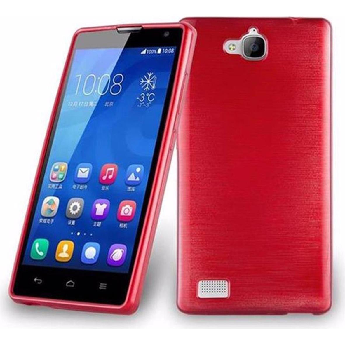 Cadorabo TPU Brushed Cover (Honor 3), Smartphone Hülle, Rot