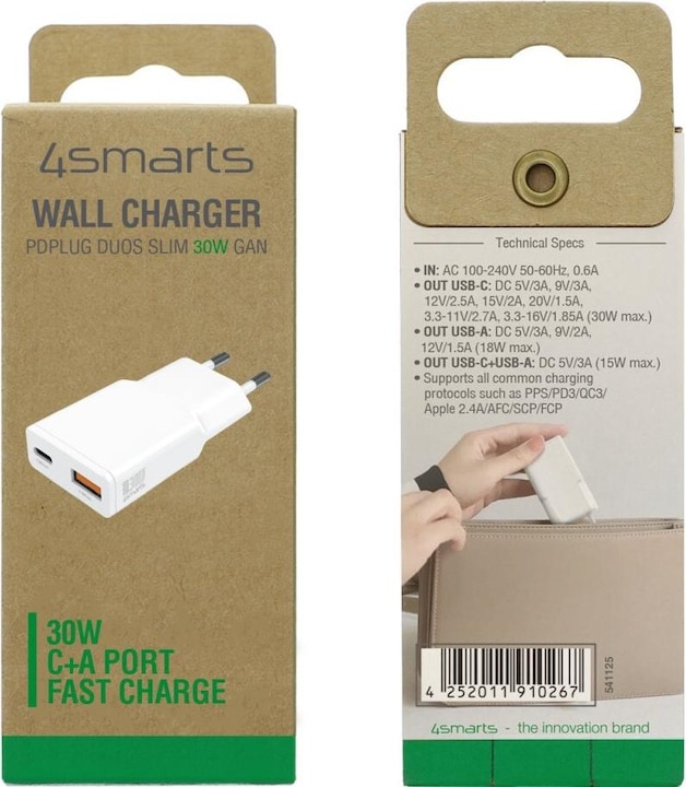 Produktbild 4smarts Netzladegerät PDPlug Slim Duos 30W GaN 1C+1A (30 W)
