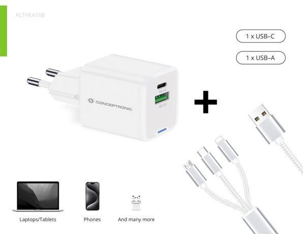 Image du produit Conceptronic Chargeur 2Port 33W,1xUSB-C,3-in-1 USB-A PD ws (33 W, 2 ports)