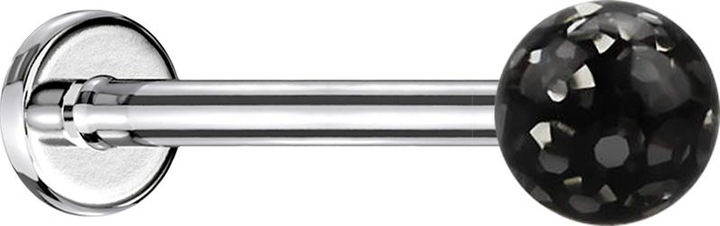 Produktbild Star Piercing Micro Labret silber mit Kristallkugel schwarz und Epoxy Schutzschicht (ohne Messing, Chirurgenstahl 316L)