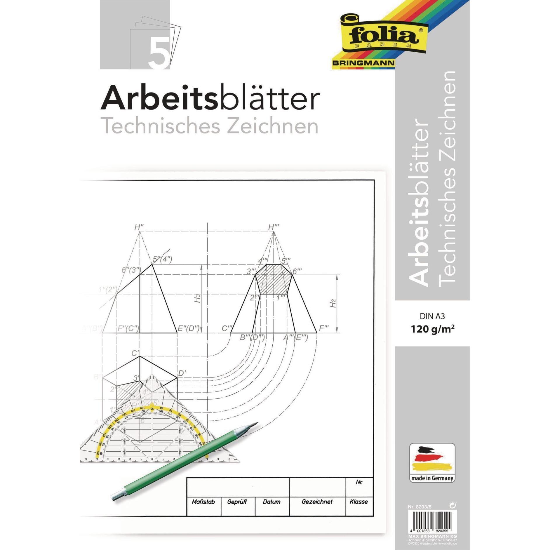 Thumbnail - Folia, Bastelpapier, Arbeitsblätter Technisches Zeichnen, A3, 5 Blatt (120 g/m², 5 x)
