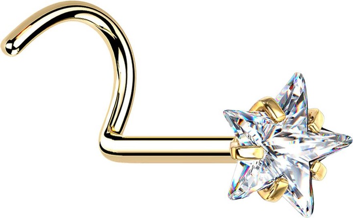 Produktbild Star Piercing Nasenstecker gebogen vergoldet Kristallstern silber gefasst (Chirurgenstahl 316L, ohne Messing)