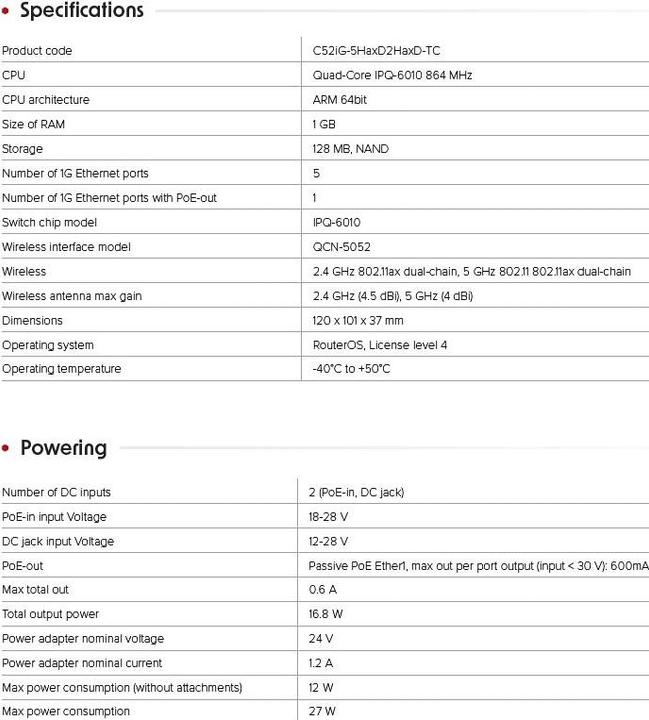 Nutritional values and ingredients MikroTik hAP ax² (1200 Mbit/s)