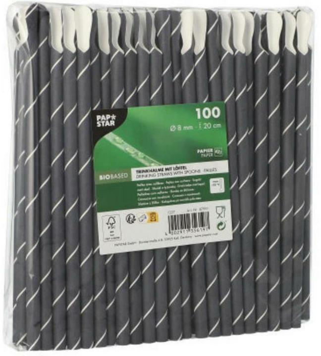 Actual product image Papstar Paper drinking straw with spoon (100x)
