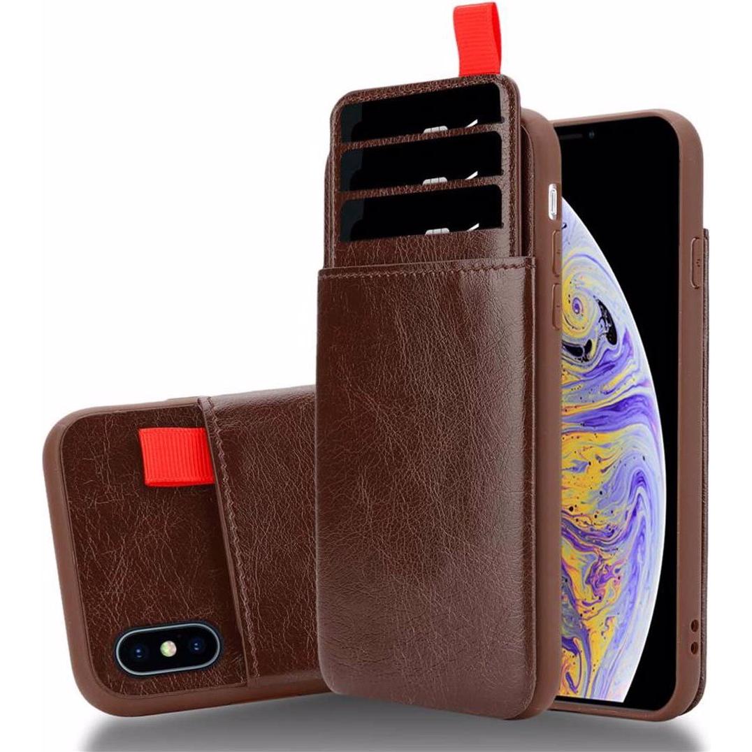 Thumbnail - Cadorabo TPU Kunstleder mit Kartenfach Cover (Apple iPhone XS Max), Smartphone Hülle, Braun