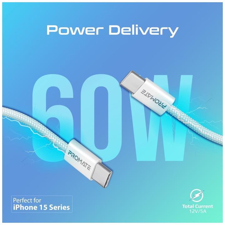 Produktbild ProMate EcoLine-CC200 White USB-C Kabel (2 m, USB 2.0, 60 W)