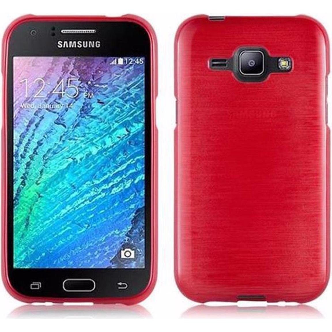 Cadorabo TPU Brushed Cover (Samsung Galaxy J1), Smartphone Hülle, Rot