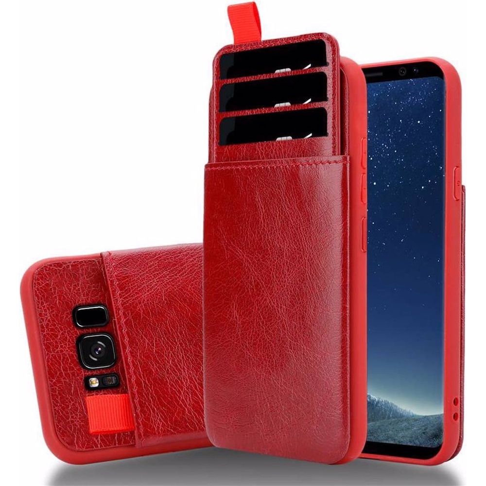 Cadorabo TPU Kunstleder mit Kartenfach Cover (Galaxy S8+), Smartphone Hülle, Rot