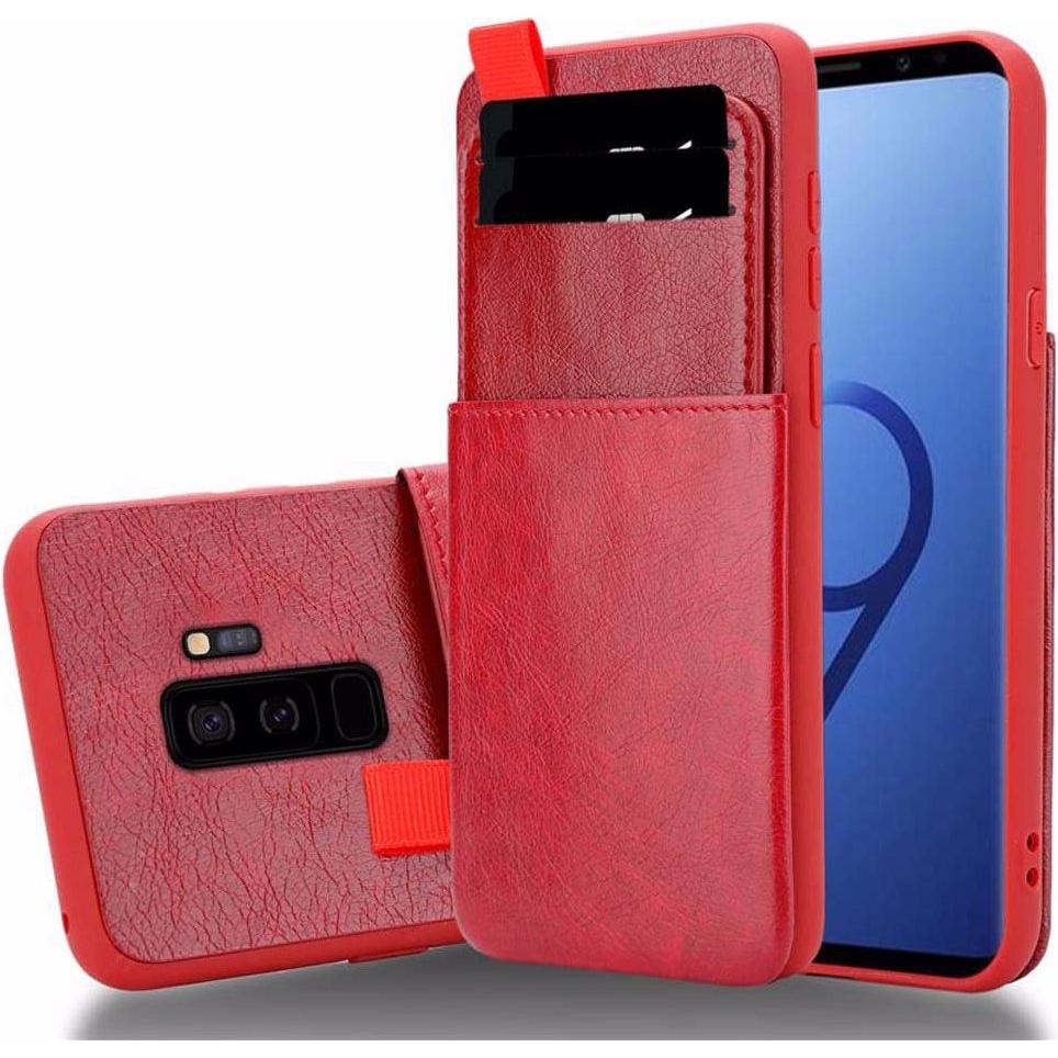 Cadorabo TPU Kunstleder mit Kartenfach Cover (Samsung Galaxy S9+), Smartphone Hülle, Rot