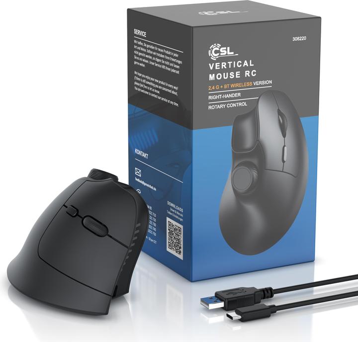 Actual product image CSL Wireless vertical mouse, 2.4 GHz wireless & BT4.0, 250 dpi, against mouse arm / tennis elbow (Wireless)